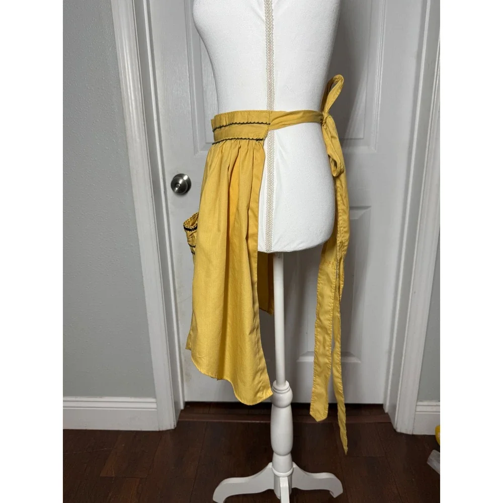 Handmade Half Apron OS Yellow Excellent Rickrack Ruffle Pocket Retro